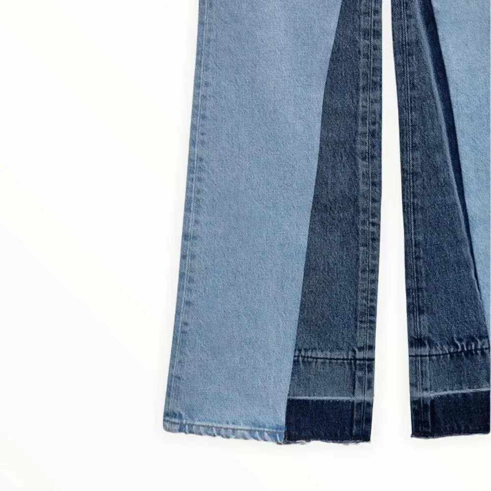 ZARA Patchwork Wide Leg Jeans Color Block Blue NWT Size 0 (24) - Picture 5 of 9